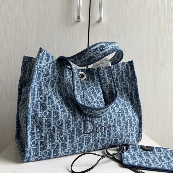 頂级 dio iviera系列spongy book tote 刺绣帆布老花 单肩包 女包 购物袋 41*32