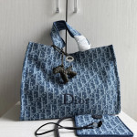 頂级 dio iviera系列spongy book tote 刺绣帆布老花 单肩包 女包 购物袋 41*32