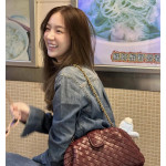 Top-grade bv woven lambskin clutch bag, chain shoulder bag, handbag, underarm bag, women's bag, 27*15