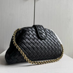 Top-grade bv woven lambskin clutch bag, chain shoulder bag, handbag, underarm bag, women's bag, 27*15