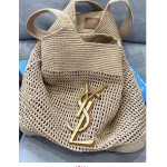 Top-tier Yangshulin Icare Laffy straw woven bag, women's woven bag, lambskin maxi vintage bag, extra-large shopping bag, shoulder bag, small size 28*31
