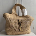 Top-tier Yangshulin Icare Laffy straw woven bag, women's woven bag, lambskin maxi vintage bag, extra-large shopping bag, shoulder bag, small size 28*31
