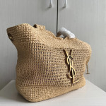 Top-tier Yangshulin Icare Laffy straw woven bag, women's woven bag, lambskin maxi vintage bag, extra-large shopping bag, shoulder bag, small size 28*31