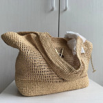 Top-tier Yangshulin Icare Laffy straw woven bag, women's woven bag, lambskin maxi vintage bag, extra-large shopping bag, shoulder bag, small size 28*31