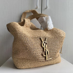 Top-tier Yangshulin Icare Laffy straw woven bag, women's woven bag, lambskin maxi vintage bag, extra-large shopping bag, shoulder bag, small size 28*31