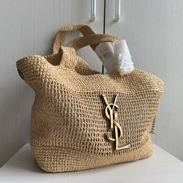 Top-tier Yangshulin Icare Laffy straw woven bag, women's woven bag, lambskin maxi vintage bag, extra-large shopping bag, shoulder bag, small size 28*31
