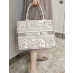 Dior book tote bag, imported canvas, tiger embroidery, tote bag, handbag, shopping bag, 42*32, gray, small size 37*2
