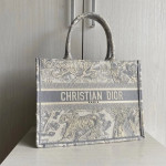 Dior book tote bag, imported canvas, tiger embroidery, tote bag, handbag, shopping bag, 42*32, gray, small size 37*2