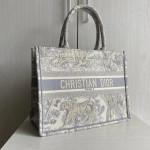 Dior book tote bag, imported canvas, tiger embroidery, tote bag, handbag, shopping bag, 42*32, gray, small size 37*2