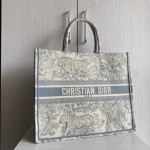 Dior book tote bag, imported canvas, tiger embroidery, tote bag, handbag, shopping bag, 42*32, gray, small size 37*2