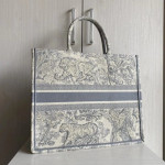 Dior book tote bag, imported canvas, tiger embroidery, tote bag, handbag, shopping bag, 42*32, gray, small size 37*2