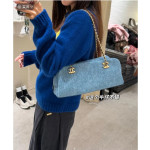 Top-tier Chanel 26a denim double-C bowling bag with chain shoulder bag, 32*15