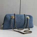 Top-tier Chanel 26a denim double-C bowling bag with chain shoulder bag, 32*15