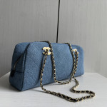 Top-tier Chanel 26a denim double-C bowling bag with chain shoulder bag, 32*15
