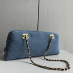 Top-tier Chanel 26a denim double-C bowling bag with chain shoulder bag, 32*15