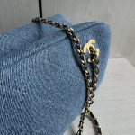 Top-tier Chanel 26a denim double-C bowling bag with chain shoulder bag, 32*15
