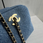 Top-tier Chanel 26a denim double-C bowling bag with chain shoulder bag, 32*15