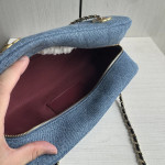 Top-tier Chanel 26a denim double-C bowling bag with chain shoulder bag, 32*15