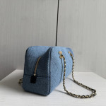 Top-tier Chanel 26a denim double-C bowling bag with chain shoulder bag, 32*15