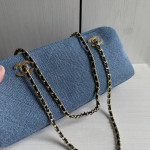 Top-tier Chanel 26a denim double-C bowling bag with chain shoulder bag, 32*15
