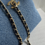 Top-tier Chanel 26a denim double-C bowling bag with chain shoulder bag, 32*15