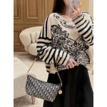 Dior Five-pointed star rice box bag, hobo messenger bag, canvas embroidery, chain, Tengge cracked leather washed sheepskin, shoulder bag, handbag, 22*13