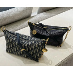 Dior Five-pointed star rice box bag, hobo messenger bag, canvas embroidery, chain, Tengge cracked leather washed sheepskin, shoulder bag, handbag, 22*13