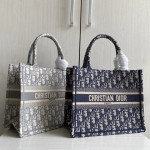 Dior book tote, canvas embroidery, classic blue thick thread, canvas handbag shopping bag, beach bag, medium-small size 26*21, gray