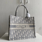 Dior book tote, canvas embroidery, classic blue thick thread, canvas handbag shopping bag, beach bag, medium-small size 26*21, gray