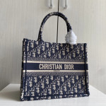 Dior book tote, canvas embroidery, classic blue thick thread, canvas handbag shopping bag, beach bag, medium-small size 26*21, gray