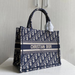 Dior book tote, canvas embroidery, classic blue thick thread, canvas handbag shopping bag, beach bag, medium-small size 26*21, gray