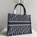 Dior book tote, canvas embroidery, classic blue thick thread, canvas handbag shopping bag, beach bag, medium-small size 26*21, gray