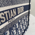 Dior book tote, canvas embroidery, classic blue thick thread, canvas handbag shopping bag, beach bag, medium-small size 26*21, gray
