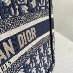 Dior book tote, canvas embroidery, classic blue thick thread, canvas handbag shopping bag, beach bag, medium-small size 26*21, gray