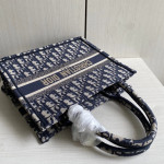 Dior book tote, canvas embroidery, classic blue thick thread, canvas handbag shopping bag, beach bag, medium-small size 26*21, gray
