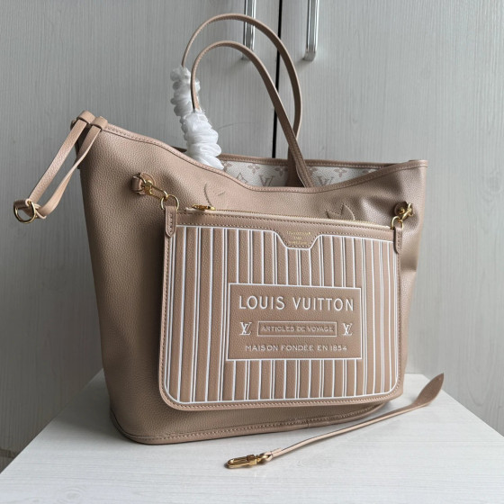 Top-level LV classic dune-colored vintage handbag NF beach bag women's bag, featuring flower material and cowhide patchwork, double-sided design, mother-daughter bag, women's shopping bag, shoulder handbag, medium size 32*29