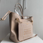 Top-level LV classic dune-colored vintage handbag NF beach bag women's bag, featuring flower material and cowhide patchwork, double-sided design, mother-daughter bag, women's shopping bag, shoulder handbag, medium size 32*29