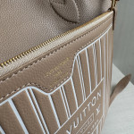 Top-level LV classic dune-colored vintage handbag NF beach bag women's bag, featuring flower material and cowhide patchwork, double-sided design, mother-daughter bag, women's shopping bag, shoulder handbag, medium size 32*29