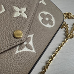 LV felici envelope style embossed leather chain messenger bag three-piece set three-in-one bag women's bag woc style clutch bag card bag messenger bag 21*12