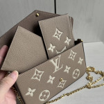 LV felici envelope style embossed leather chain messenger bag three-piece set three-in-one bag women's bag woc style clutch bag card bag messenger bag 21*12
